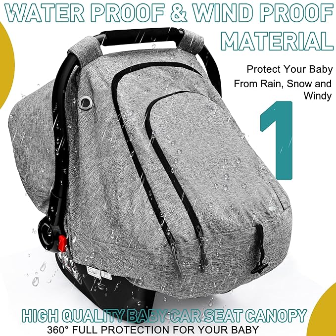 beatoutou Baby Car Seat Cover,Patented Waterproof Baby Carseat Cover for Boys & Girls,Infant Car Seat Cover Canopy for Girls,Windproof Car Seat Canopy for Boys, Keeps Babies Warm and Cozy (Gray)