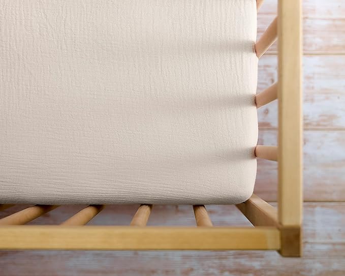 Meracorallo Muslin Mini Crib Sheet, Pack n Play Fitted Sheet, Soft and Breathable Pack and Play Playard Mattress Sheet for Baby Boys and Girls, Beige