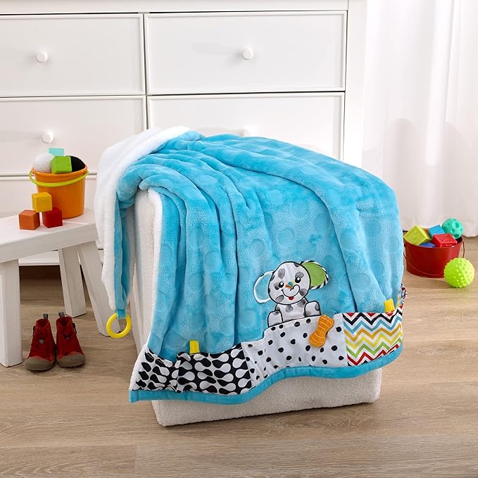 Sassy Baby Eli Elephant Aqua, Multi-Colored Super Soft Sherpa Baby Blanket with Teether Corners
