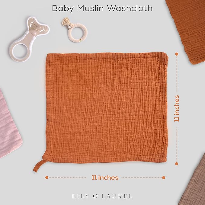 Muslin Baby Washcloths for Newborns, Pack of 8, 11"x11", Super Soft Cotton, Absorbent and Gentle, Baby Cotton Wipes, Baby wash Cloths