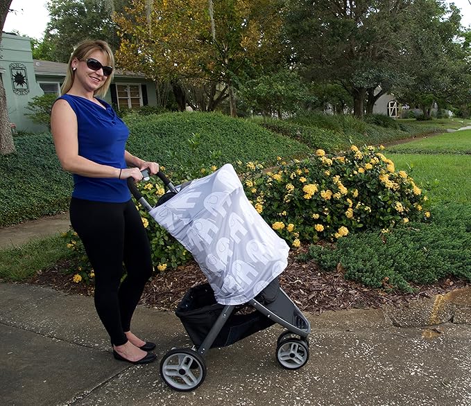 MoM-me Nursing Cover, Multi use for Baby Car Seat Cover, Breastfeeding, Canopy, Stroller and Infant Pillow Wrap or Cover Ups. for Boys and Girls. Grey/White Elephant Design