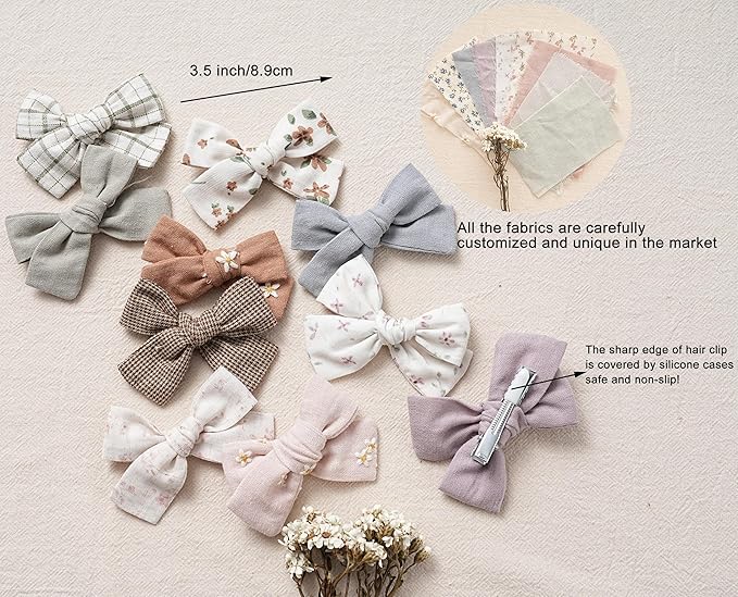 Hair Bows Clips for Girls,10 Pack Handmade Hair Accessories Barrettes Alligator Clips for Baby Toddler Infant School Gifts