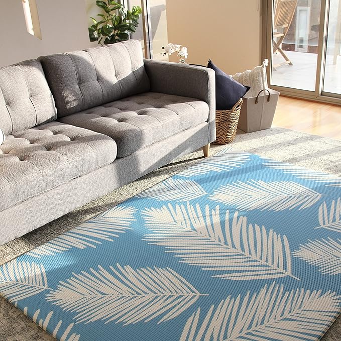 Cushmat Reversible Baby Playmat | Large | Soft, Thick, Waterproof, Easy-to-Clean, Non-Toxic, Durable, Non-Slip Play mat for Infants, Babies, Toddler, Kids & Grown-up (Palm Aqua - Beige Diamonds)