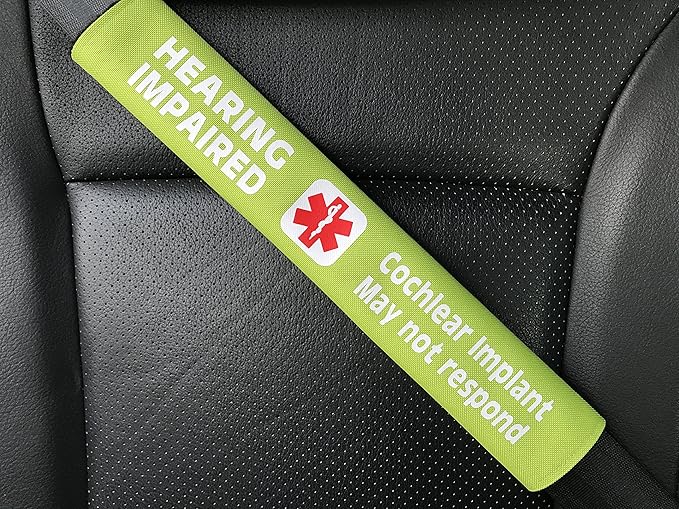 Hearing Impaired Cochlear Implant Medical Alert Seat Belt Cover (Green)
