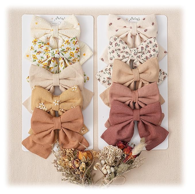 Hair Bows with Hair Clips for Girls Toddler Baby,Handmade 5" Flower Print Embroider Big Bows,FANCY CLOUDS Boutique Hair Accessorioes Gifts for School Kids