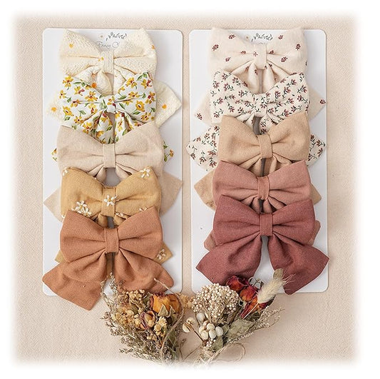 Hair Bows with Hair Clips for Girls Toddler Baby,Handmade 5" Flower Print Embroider Big Bows,FANCY CLOUDS Boutique Hair Accessorioes Gifts for School Kids