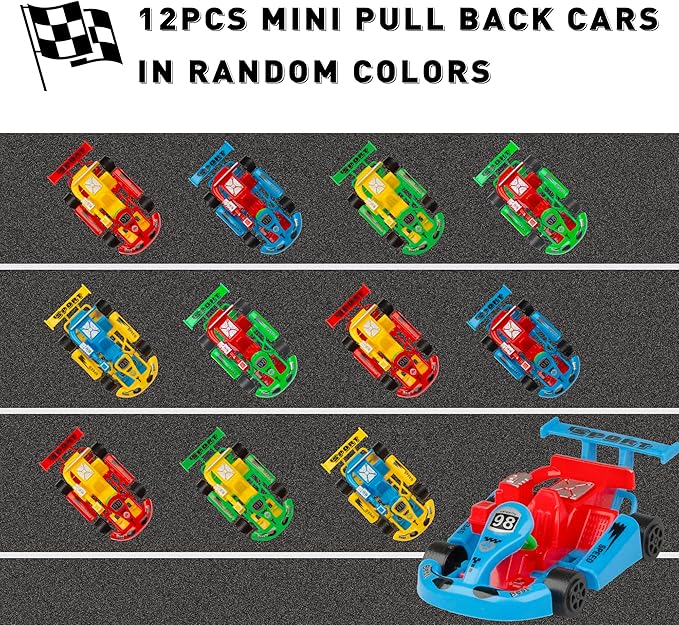 PROLOSO Pull Back Go Kart Friction Powered Racing Cars Kids Birthday Party Favors Goodie Bag Fillers Class Prizes Little Wind Up Vehicle Toys in Bulk 12PCS