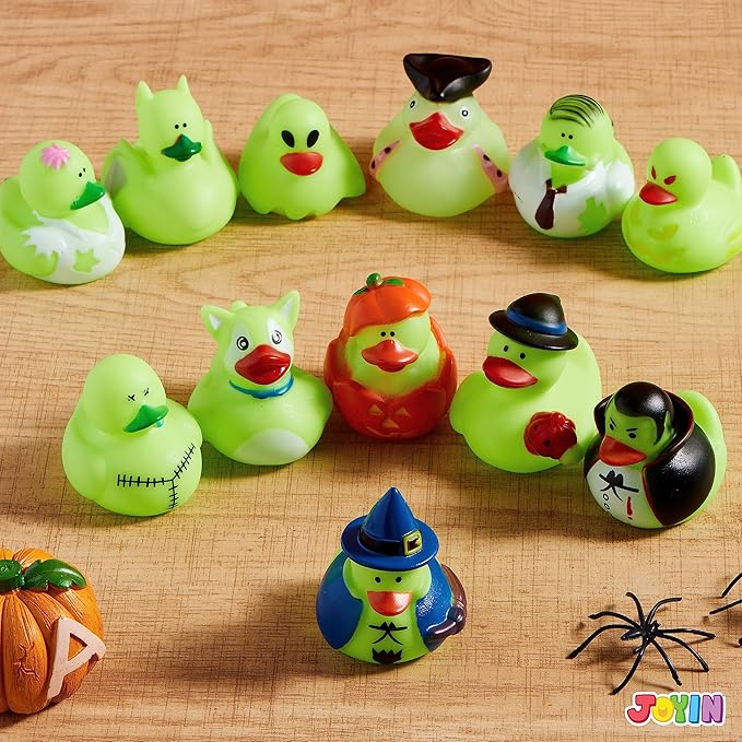 JOYIN 12 PCS Halloween Glow Ducks Bath Toys, Rubber Ducks for School Classroom Prizes, Glow in The Dark Duckies for Trick or Treating Goodie Bag Fillers, Halloween Party Favors Decorations