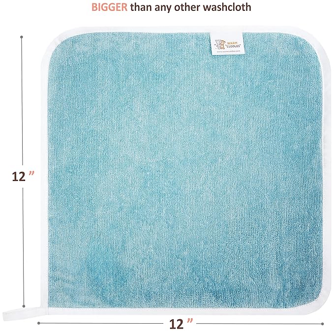 Soft Baby Washcloths Set - Absorbent Natural Baby Wash Cloth for Delicate Skin - 12"x12" Large Baby Bath Washcloths - Newborn Bath Face Towel (Blue)