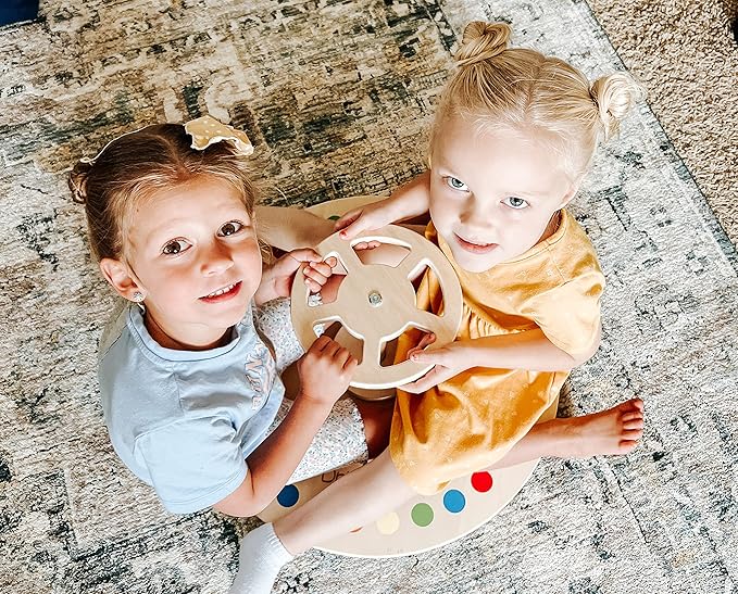 Wooden Spinner Seat - Sit and Spin - Bigger Size - Classic Spinning Activity Toy for Toddlers & Kids All Ages (Patent Pending)