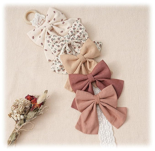 Hair Bows with Hair Clips for Girls Toddler Baby,Handmade 5" Flower Print Embroider Big Bows,FANCY CLOUDS Boutique Hair Accessorioes Gifts for School Kids