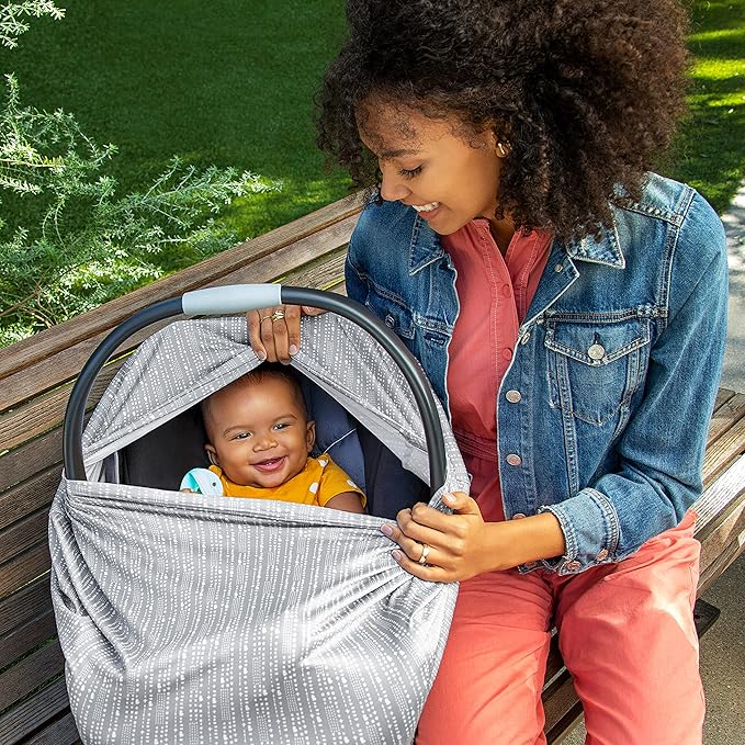 Munchkin® 5-in-1 Baby Car Seat Cover – Versatile Nursing Cover Up for Breastfeeding, High Chair and Carrier Protection with XtraGuard™ Silver-Ion Technology, Grey