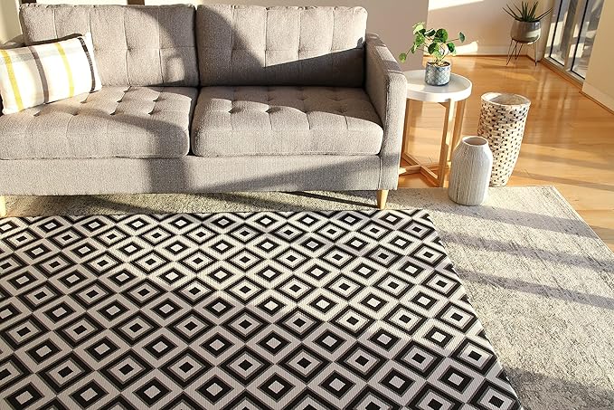 Cushmat Reversible Kids Play mat | Large | Soft, Thick, Waterproof, Easy-to-Clean, Non-Toxic, Durable, Non-Slip Play mat for Infants, Babies, Toddler, Kids & Grown-up (Palm Ocean - Black Diamonds)