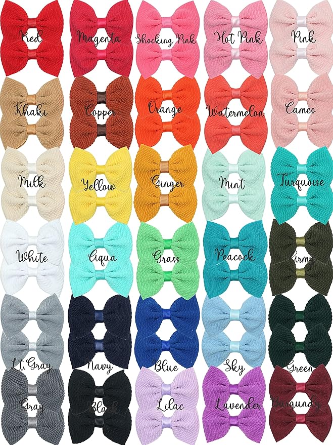 JOYOYO 60Pcs Baby Girls Kids Toddlers 2.75 Inch Twill Waffle Fabric Hair Bows Alligator Clips for Pigtails Hair Accessories and Bangs