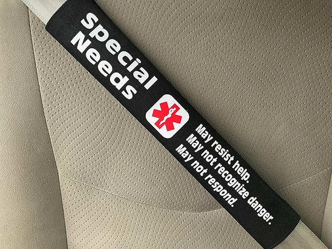 Special Needs Medical Alert Seat Belt Cover (Black)