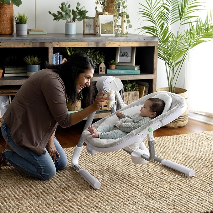Ingenuity Anyway Sway 5-Speed Multi-Direction Portable Foldable Baby Swing & Infant Seat with Vibrations, Nature Sounds, 0-9 Months 6-20 lbs (Ray)
