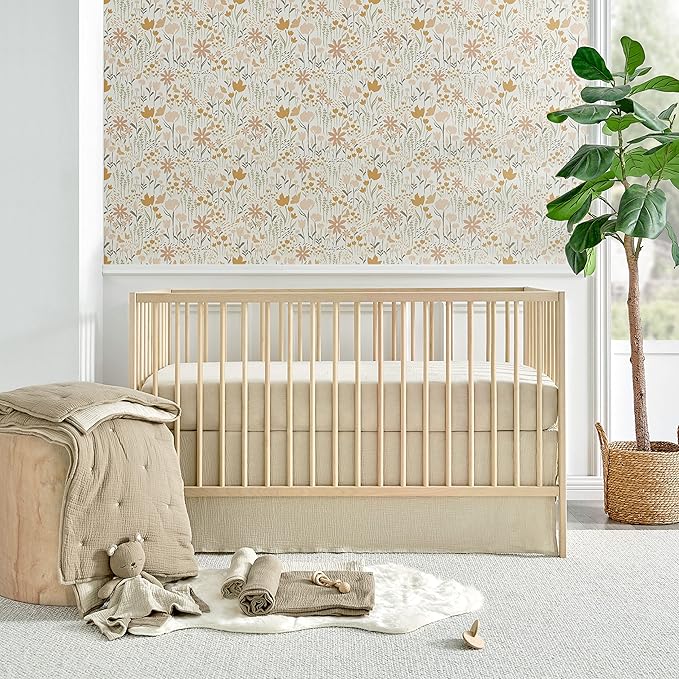 Levtex Baby - Cloud Muslin Crib Dust Ruffle - Baby Nursery - Beige Muslin - Beige Textured Muslin - Dust Ruffle (52x28+16).