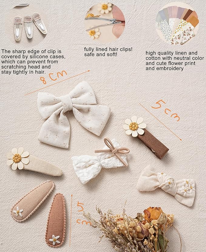 Fancy Clouds 20 Pcs Hair Clips for Girls with Bows Butterfly Flower,2" Fully Lined Alligator Clips and Barrettes,Handmade Hair Accessories for Baby Toddler Young Kids School Age Girls Gifts