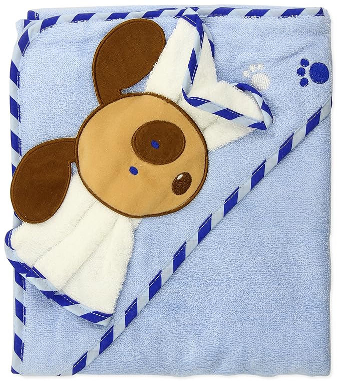 Luvable Friends Unisex Baby Cotton Hooded Towel and Washcloth, Dog, One Size