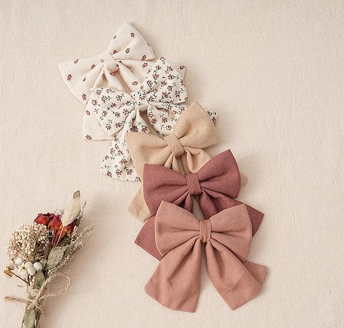 Hair Bows with Hair Clips for Girls Toddler Baby,Handmade 5" Flower Print Embroider Big Bows,FANCY CLOUDS Boutique Hair Accessorioes Gifts for School Kids