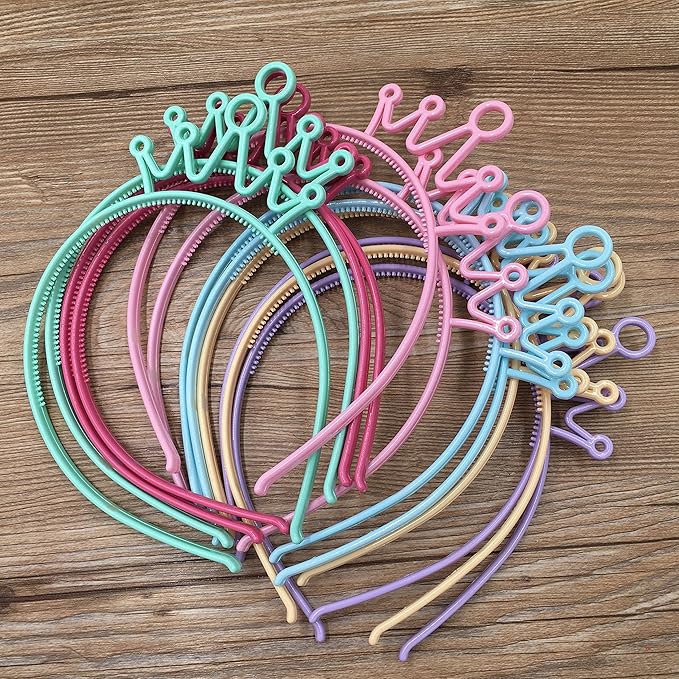 XIMA 12pcs Spring Colors ABS Plastic Material Crown Women Headbands Tiaras Head Band Princess Headear Hair Accessory (SP-Crown)