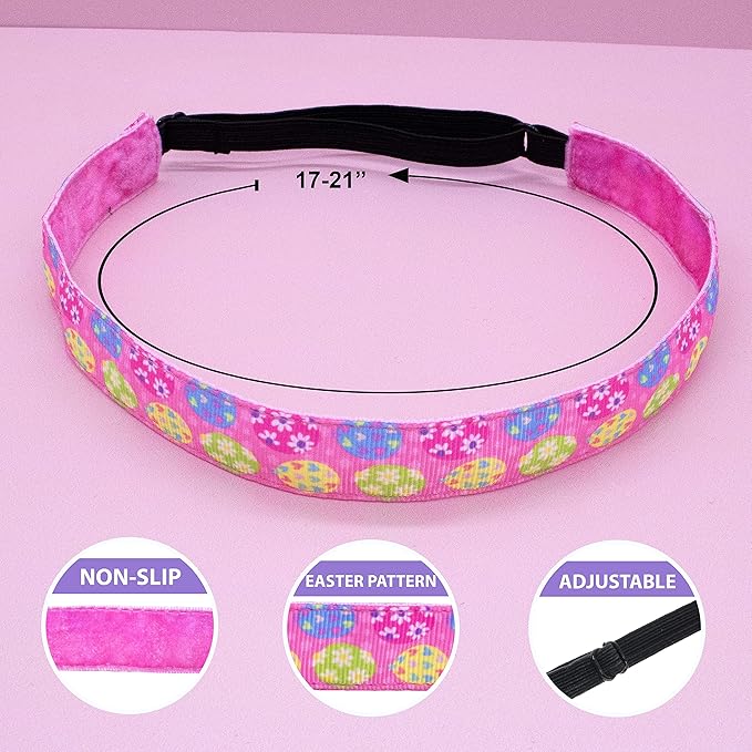 FROG SAC 4 Easter Headbands for Girls, Adjustable No Slip Stretch Elastic Head Band for Kids, Thin Fabric Hair Accessories