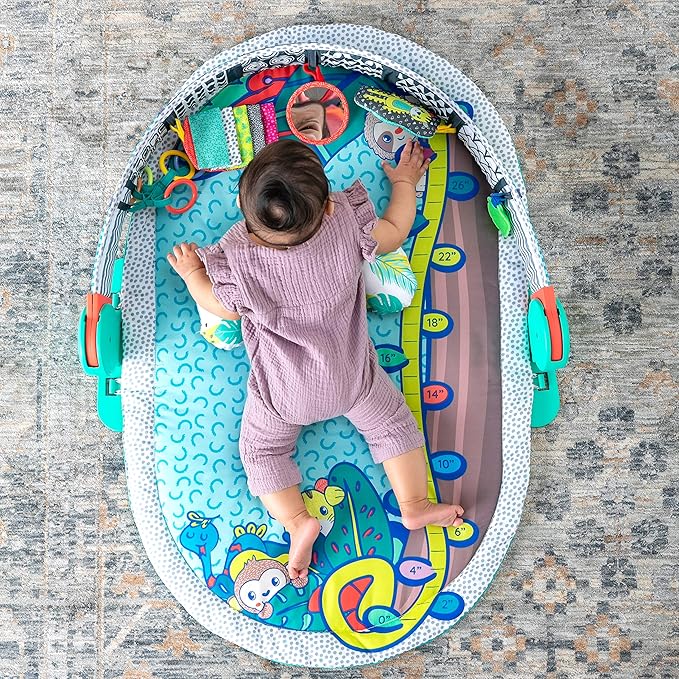 Infantino 3-in-1 Deluxe Magic Arch Sensory Development Gym - 3 Ways to Play with Dual-Sided Magical Arch for Captivating Overhead Visuals Plus Tummy-Time Bolster & Mat with Growth Chart, Teal