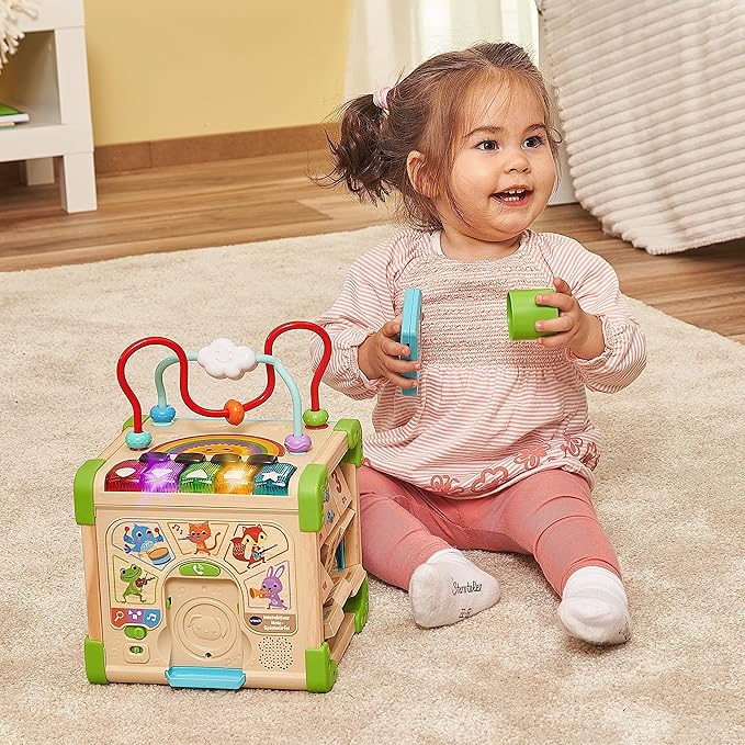 VTech Interactive Wooden Play Cube - Interactive Play Cube with FSC® Certified Wood - with Various Elements, Songs and Music - for Children Aged 12-36 Months