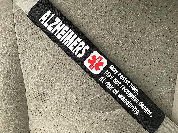 Alzheimers Medical Alert Seat Belt Cover (Black)