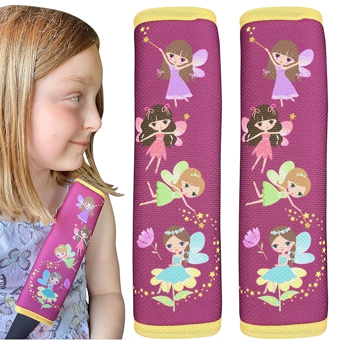 2X HECKBO car Seatbelt Protector with Fairy Fairies for Children Boys Girls, Belt Shoulder pad Pads, car seat Belt Protection, Safety seat Belt pad Pillow, Kids Belt Padding - 2.36“ x 8.27“