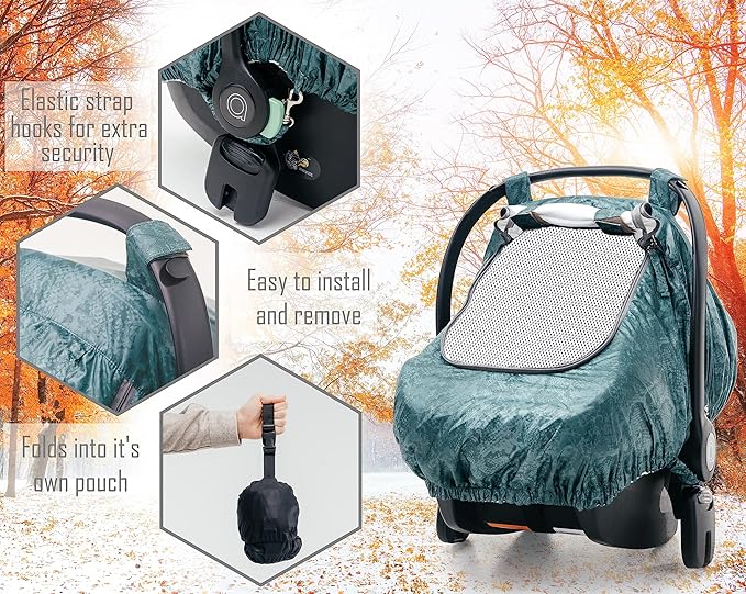 Universal Fit Car Seat Covers for Babies by SA ACCESSORIES – Waterproof Infant and Baby Car Seat Cover with Storage Bag - Carseat Canopy for Boys and Girls – Green Snake